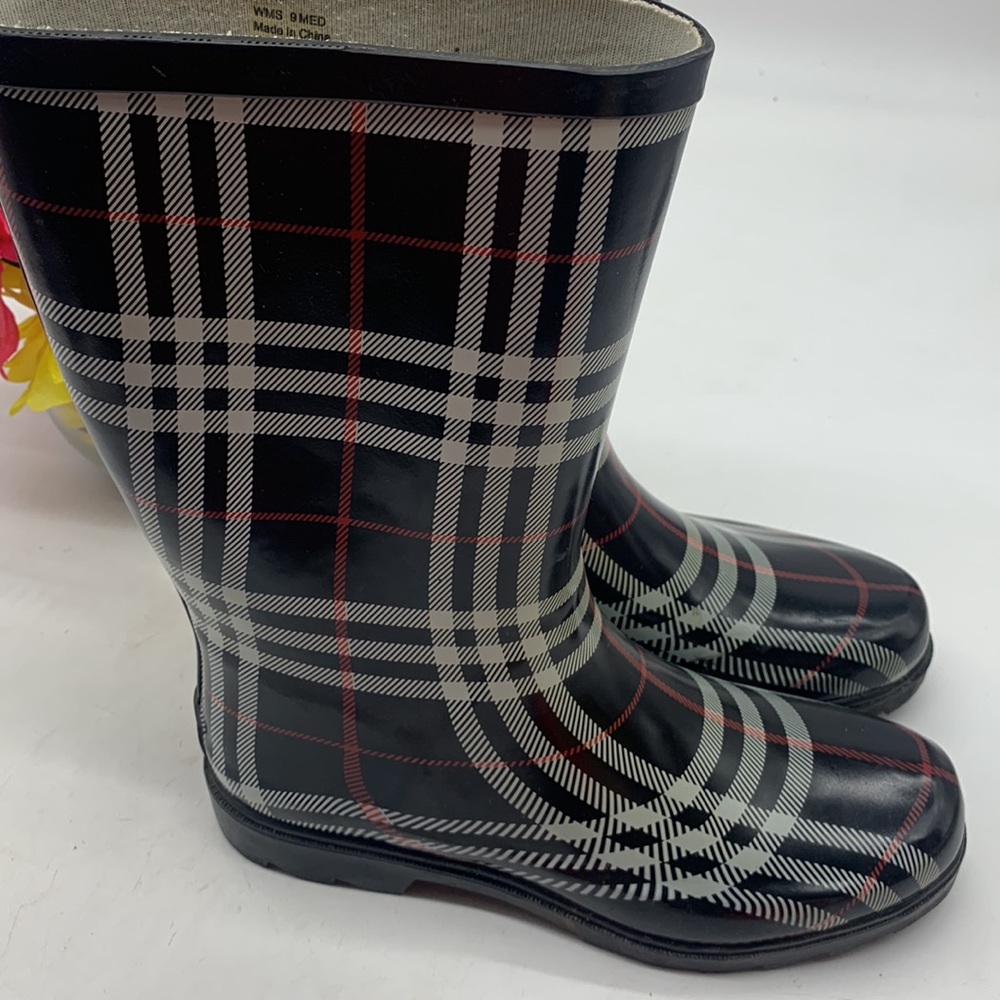 Aqua Stop Nancy Black Red White Plain Rain Boots Size 9 WRB4281G - Picture 2 of 11